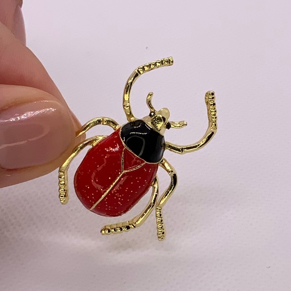 Jewelry - Vintage Red Scarab Beetle Gold Plated Brooch